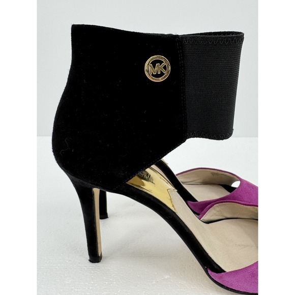 Michael Kors Sivian Suede Ankle Strap Heels Purple Black Stiletto Sandals Sz 8.5 - Picture 5 of 9